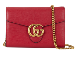 GG Marmont Wallet On Chain, Leather, Red, 0416, DB/B/S, 2*
